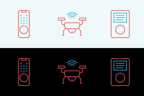 Set line Music player, Remote control and Smart drone system icon. Vector Stock Illustration