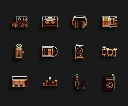 Set line Music synthesizer, equalizer, Stereo speaker, Audio jack, MP3 play.. イラスト素材