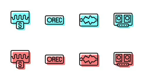 Set line Music wave equalizer, , Record button and DJ remote and mixing music Stock Illustration
