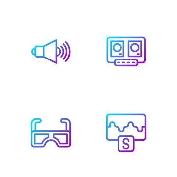 Set line Music wave equalizer, Glasses, Speaker volume and DJ remote and mixing Stock Illustration