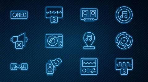 Set line Music wave equalizer, Vinyl disk, DJ remote and mixing music, player Stock Illustration