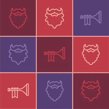 Set line Mustache and beard, Trumpet and icon. Vector Stock Illustration