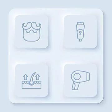 Set line Mustache and beard, Electric razor blade, Human hair follicle and Hair Stock Illustration