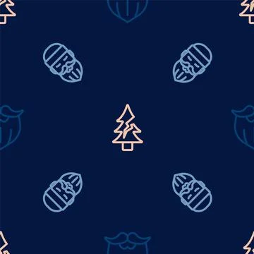 Set line Mustache and beard, Lumberjack and Tree on seamless pattern. Vector Stock Illustration