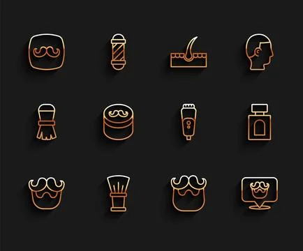 Set line Mustache and beard, Shaving brush, Barbershop, Gel or wax for hair.. Stock Illustration