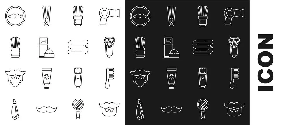 Set line Mustache and beard, Hairbrush, Electric razor blade for men, Shavi.. Illustrazione stock