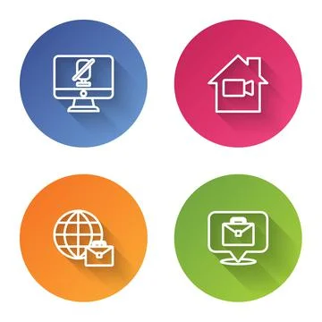 Set line Mute microphone on computer, Video camera Off in home, Online workin Stock Illustration