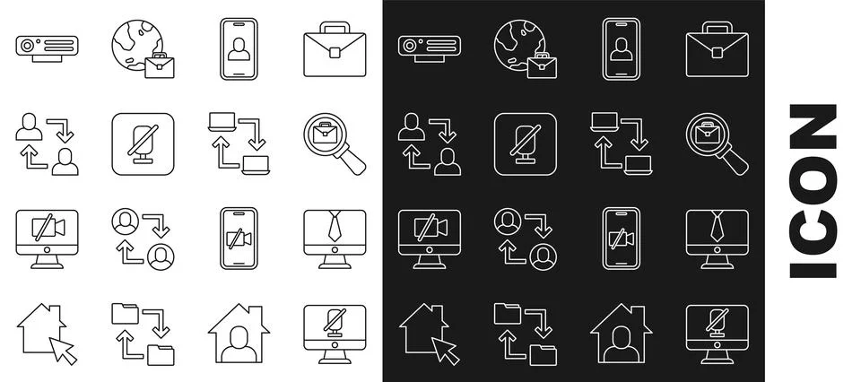 Set line Mute microphone on computer, Video chat conference, Magnifying gla.. イラスト素材