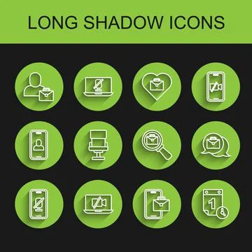 Set line Mute microphone on mobile, Video camera Off laptop, Freelancer, Time Illustrazione stock