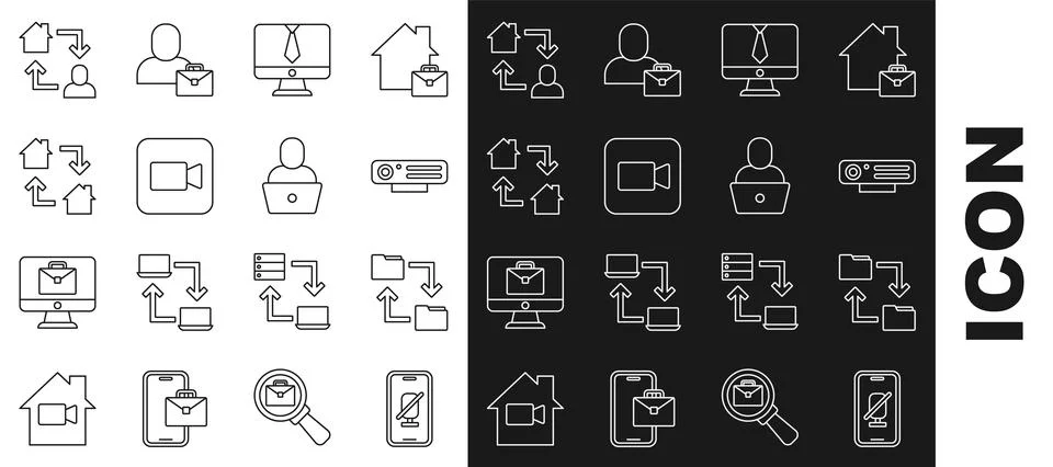 Set line Mute microphone on mobile, Cloud storage document folder, Web camera Stock Illustration