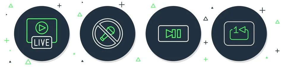Set line Mute microphone, Pause button, Live stream and Repeat track music .. Stock Illustration