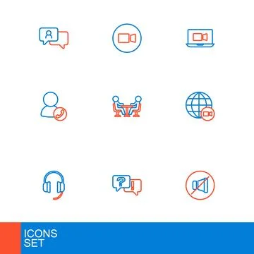 Set line Mute microphone, Question and Answer, Headphones, Video chat confe.. Stock Illustration