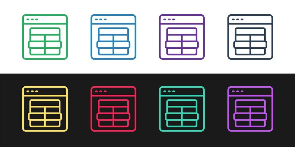 Set line MySQL code icon isolated on black and white background. HTML Code 스톡 일러스트