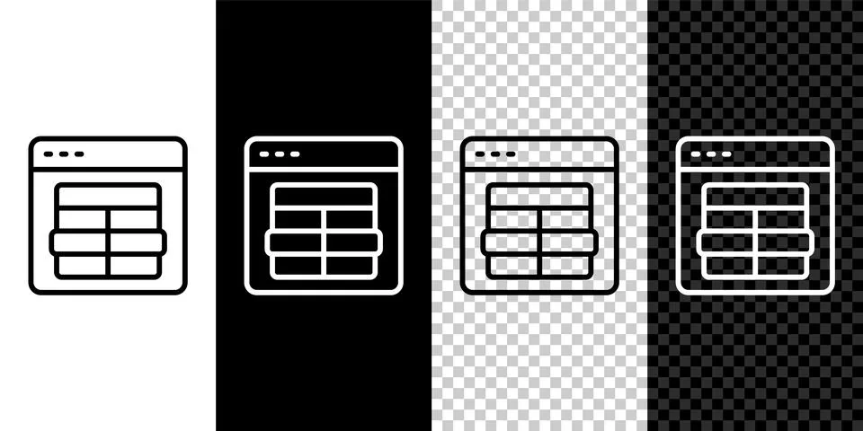 Set line MySQL code icon isolated on black and white, transparent background Illustrazione stock