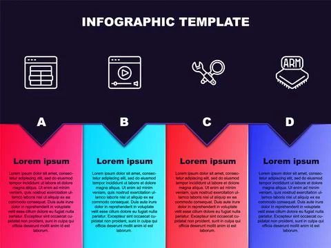 Set line MySQL code, Online play video, Debugging and Processor. Business Stock Illustration