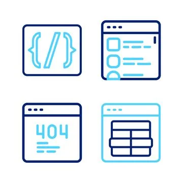 Set line MySQL code, Page with a 404 error, Browser files and Programming l.. Illustrazione stock