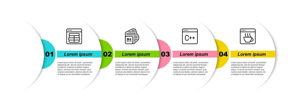 Set line MySQL code, Processor, Software and . Business infographic template Stock Illustration