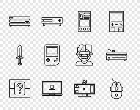 Set line Mystery or random box, Computer mouse gaming, Create account screen Stock-Illustration