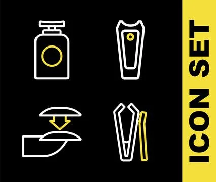 Set line Nail cutter, False nails and Tube of hand cream icon. Vector Stock Illustration