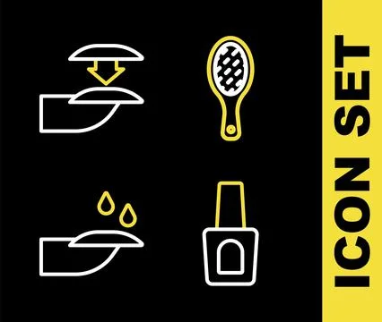 Set line Nail file, Bottle of nail polish, manicure and False nails icon. Vector Stock Illustration