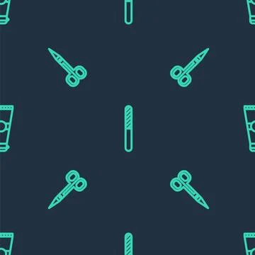Set line Nail file, Scissors and Lotion cosmetic tube on seamless pattern Stockillustratie