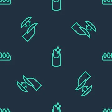 Set line Nail manicure, False nails and on seamless pattern. Vector Stock Illustration