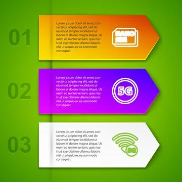 Set line Nano Sim Card, 5G network, and Digital speed meter. Business Stock Illustration