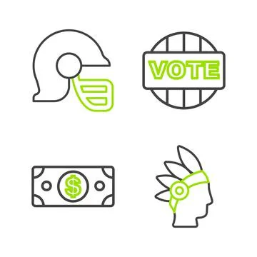 Set line Native American Indian, Stacks paper money cash, Vote and football h 스톡 일러스트
