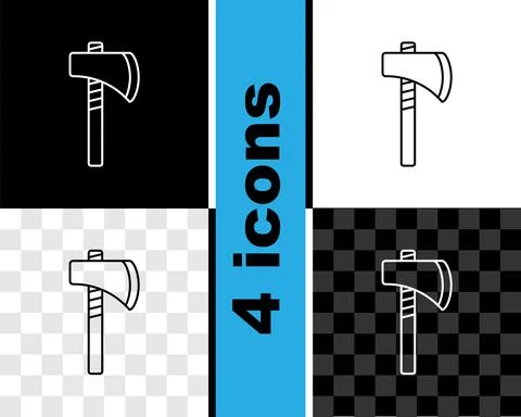 Set line Native american tomahawk axe icon isolated on black and white Stock Illustration