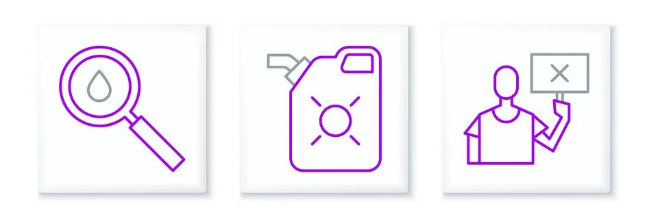 Set line Nature saving protest, Oil drop and Canister for motor oil icon. Vector 스톡 일러스트