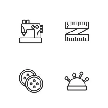 Set line Needle bed and needles, Sewing button for clothes, machine and Tape Stock Illustration