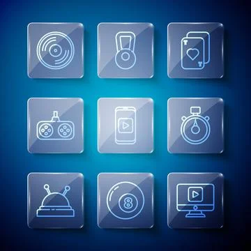 Set line Needle bed and needles, Billiard pool snooker ball, Online play video Stock Illustration