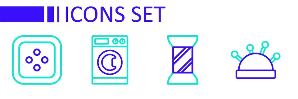 Set line Needle bed and needles Sewing thread on spool Washer and button for  Stock Illustration