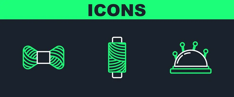 Set line Needle bed and needles, Sewing thread on spool and  icon. Vector イラスト素材