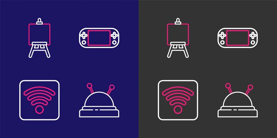 Set line Needle bed and needles, Wi-Fi wireless internet network, Portable .. Stock Illustration