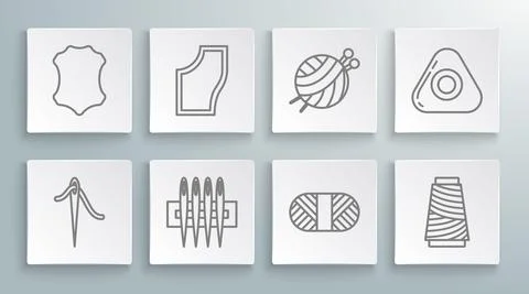 Set line Needle for sewing with thread, Sewing Pattern, on spool, Yarn ball Illustrazione stock