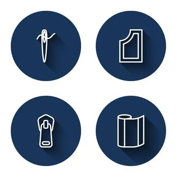 Set line Needle for sewing with thread, Sewing pattern, Zipper and Textile Illustrazione stock