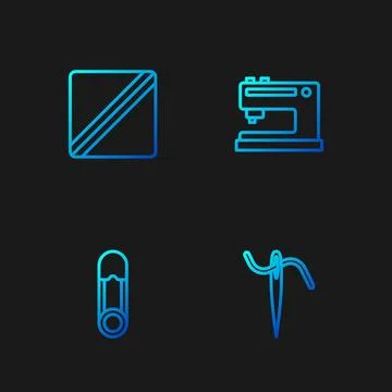 Set line Needle for sewing with thread, Safety pin, Sewing Pattern and machine イラスト素材