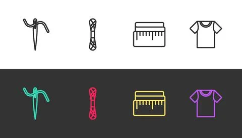 Set line Needle for sewing with thread, Yarn, Tape measure and T-shirt on black イラスト素材