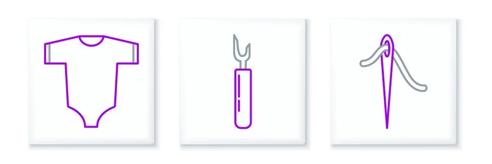 Set line Needle for sewing with thread, Baby clothes and Cutter tool icon. .. Stock Illustration
