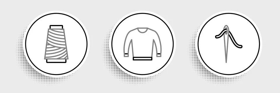 Set line Needle for sewing with thread, Sewing on spool and Sweater icon. V.. 스톡 일러스트