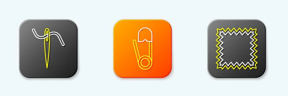Set line Needle for sewing with thread, Safety pin and Leather icon. Vector Stock Illustration
