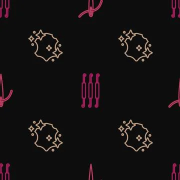 Set line Needle with thread, Leather and Crochet hook on seamless pattern Stock Illustration