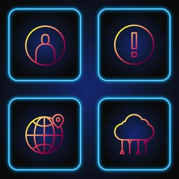 Set line Network cloud connection, Location the globe, Create account screen and Stock Illustration