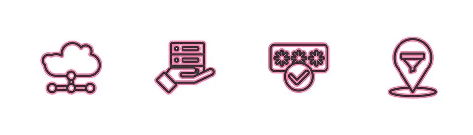 Set line Network cloud connection, Password protection, Server, Data, Web Illustrazione stock