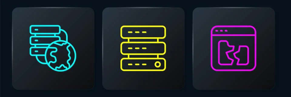 Set line Network cloud connection, Broken file and Server, Data, Web Hosting Illustrazione stock