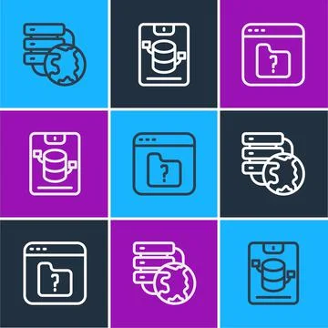 Set line Network cloud connection, File missing and Server, Data, Web Hosting Stock Illustration