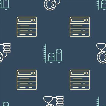 Set line Network cloud connection, Search engine and Data analysis on seamless Stock Illustration