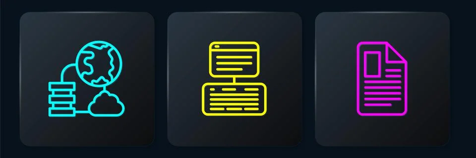 Set line Network cloud connection, File document and Server, Data, Web Hosting Stock Illustration