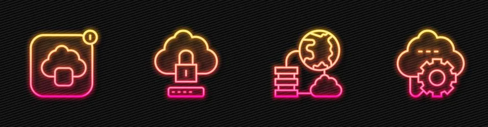 Set line Network cloud connection, Cloud technology data transfer, computing Stock Illustration